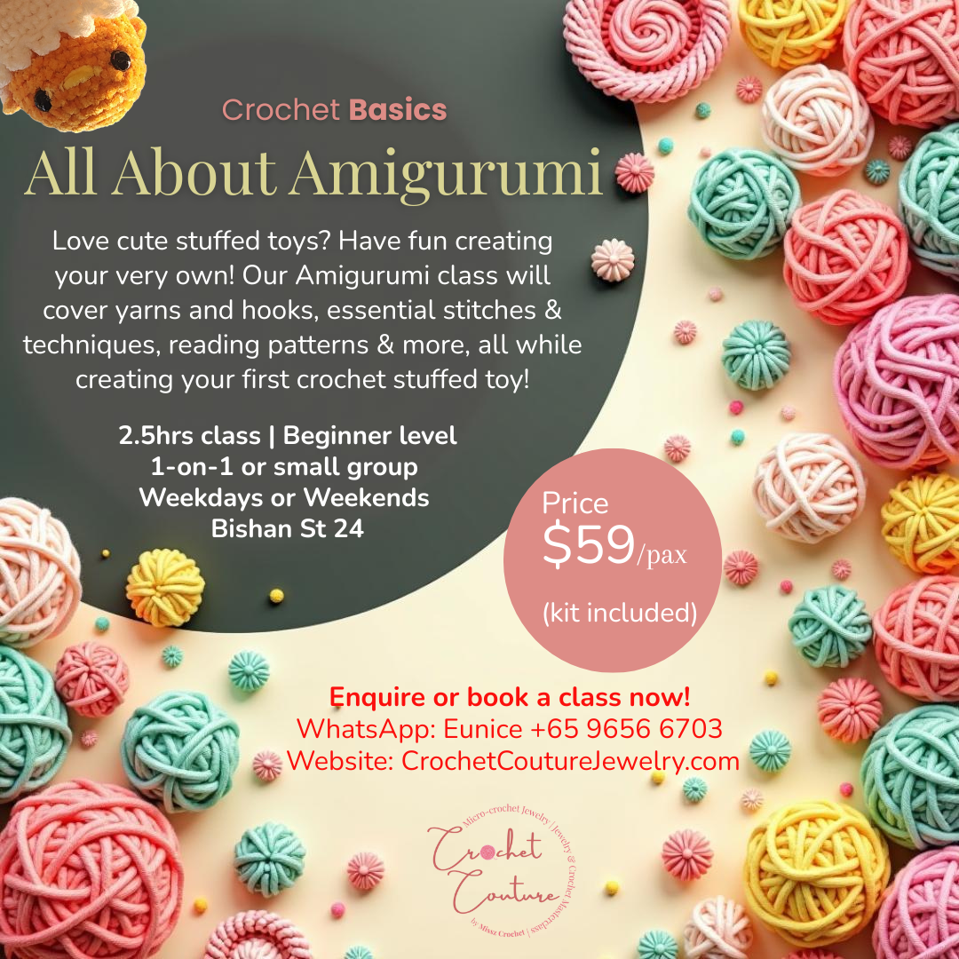 Class info on All About Amigurumi Basics. Create your own crochet stuffed toy now!