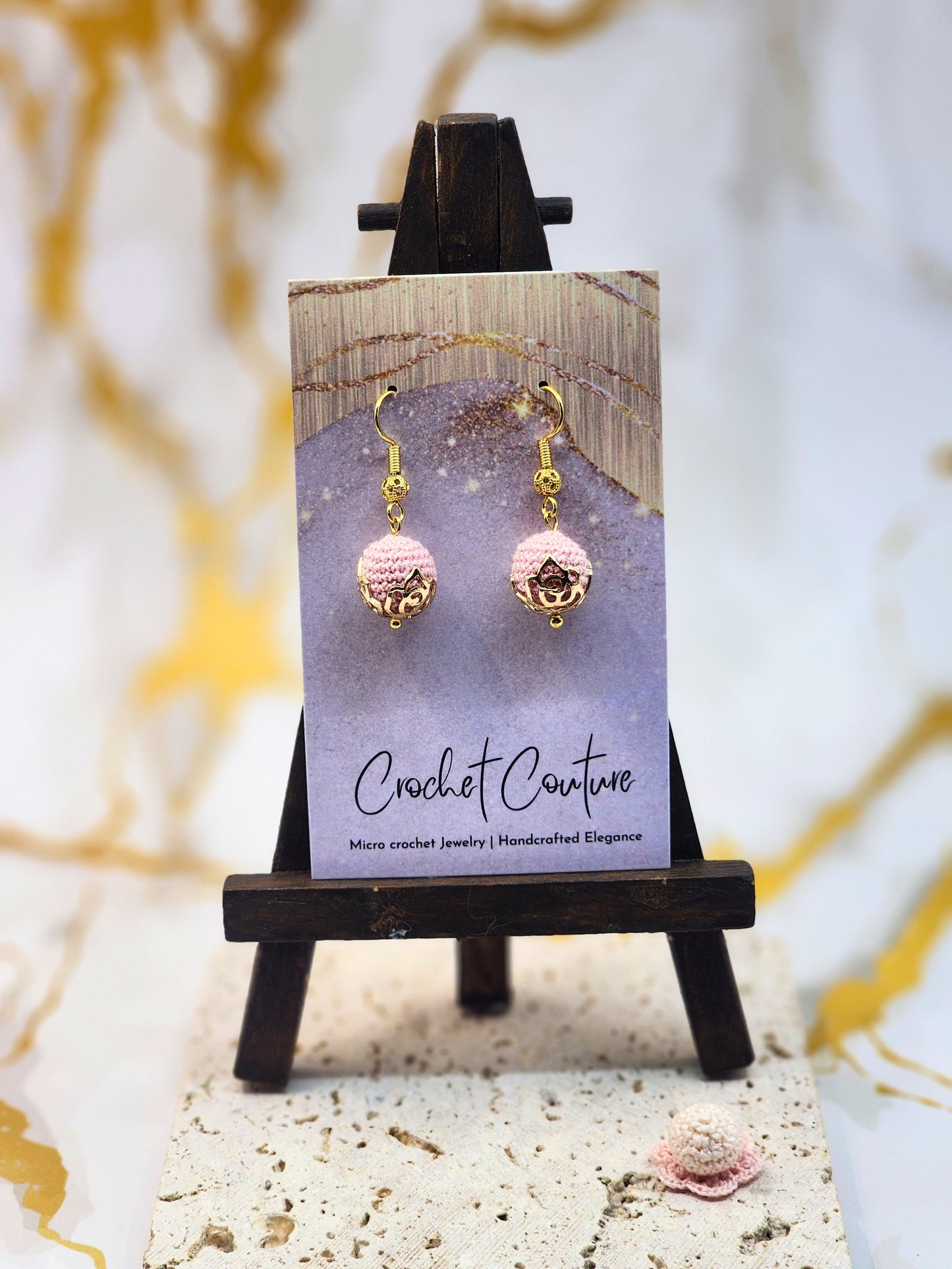 Handcrafted 9mm 'Edison Crochet Pearl' earrings. Styled with 18K gold-plated 'lantern' hooks.
