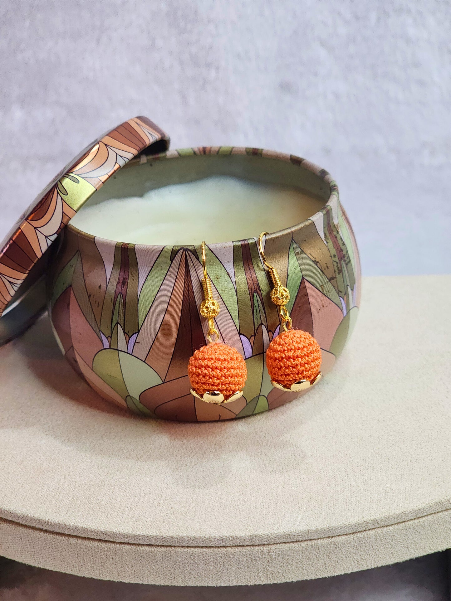 Handcrafted micro-crochet orange earrings with 18K gold-plated findings * hooks