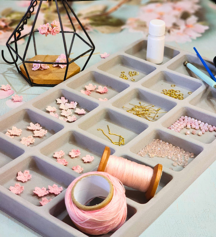 Sterling silver necklace with micro-crochet 'pearl' & apple blossoms pendant