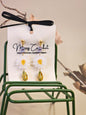Handcrafted micro-crochet daisies with vintage Czech glass beads and 18K gold-plated findings & ear studs