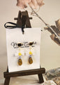 Handcrafted micro-crochet daisies earrings with freshwater pearls & vintage Czech glass beads. Styled with 18K gold-plated findings & studs 