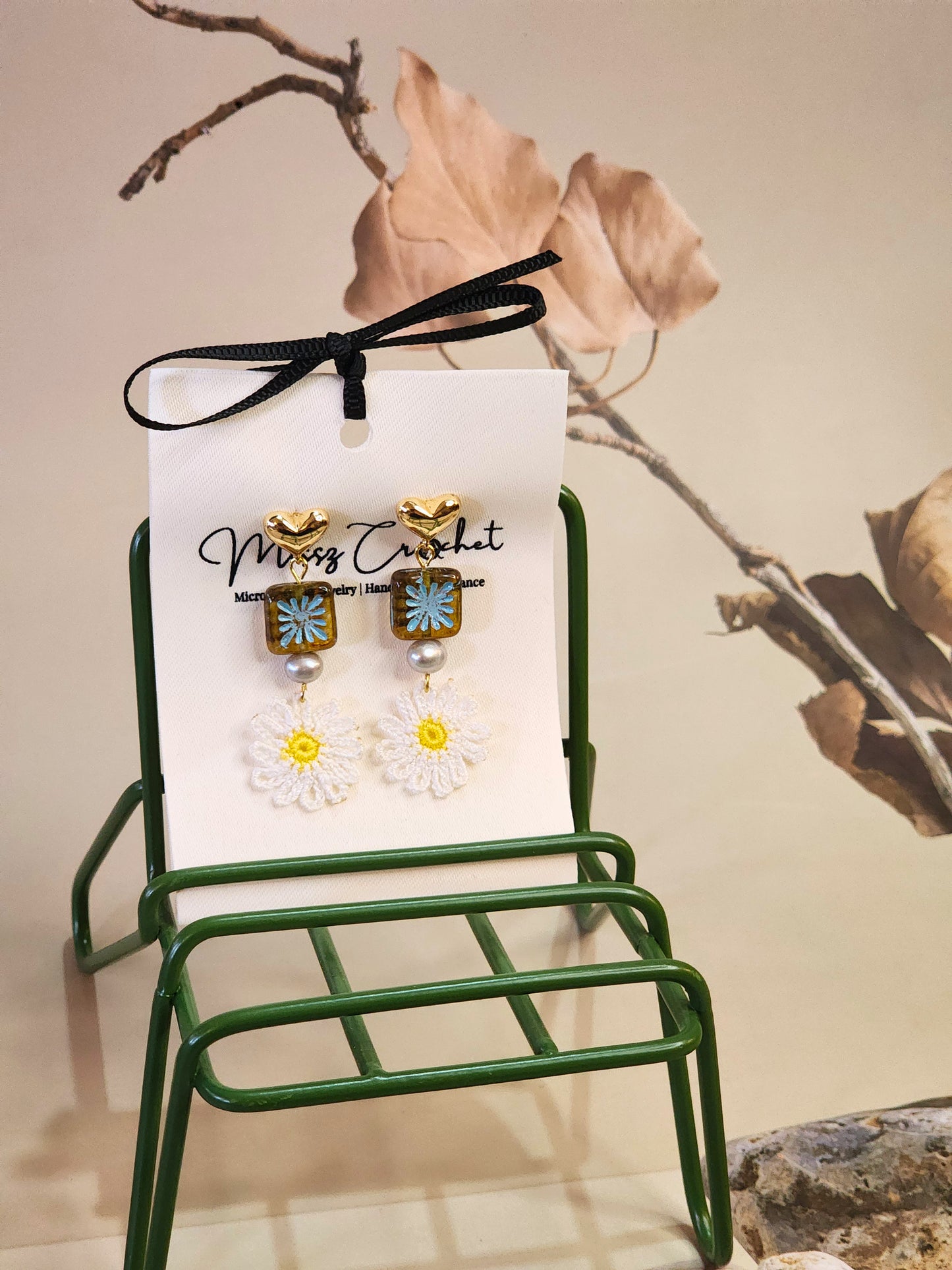 Vintage & Daisies Gold Heart Micro-crochet Earrings - Charmingly Lovely