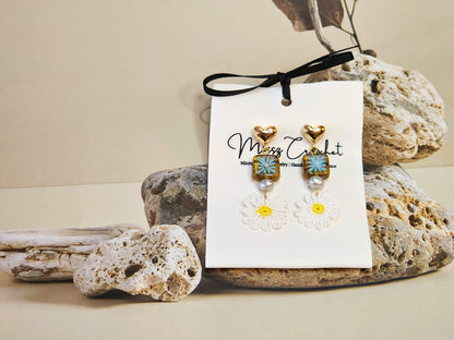 Vintage & Daisies Gold Heart Micro-crochet Earrings - Charmingly Lovely