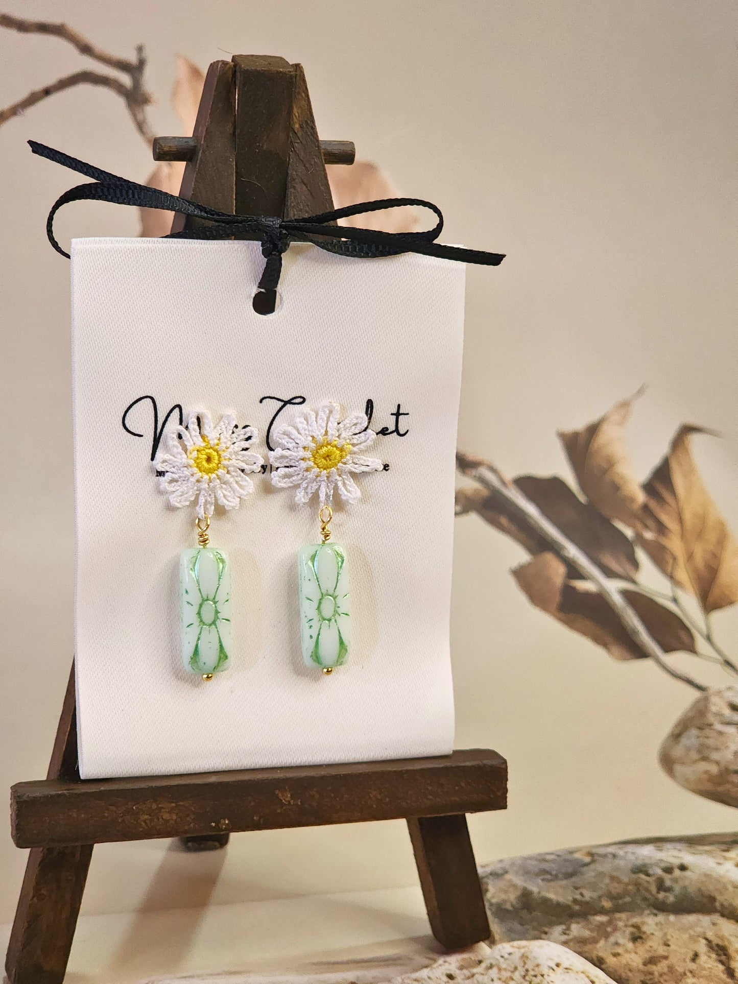 Vintage & Daisies Blossom Tile Micro-crochet Earrings - Simple & Unique