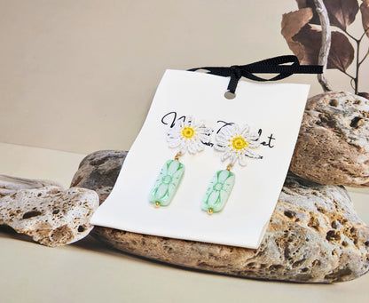 Vintage & Daisies Blossom Tile Micro-crochet Earrings - Simple & Unique