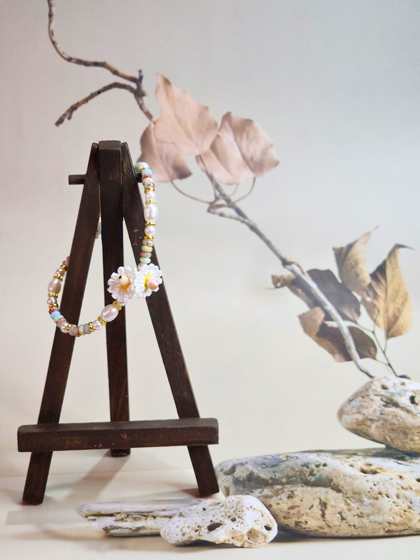 Handcrafted Jasper beaded bracelet with Baroque pearls & gold-plated spacer beads and 18K gold-plated magnetic clasp.