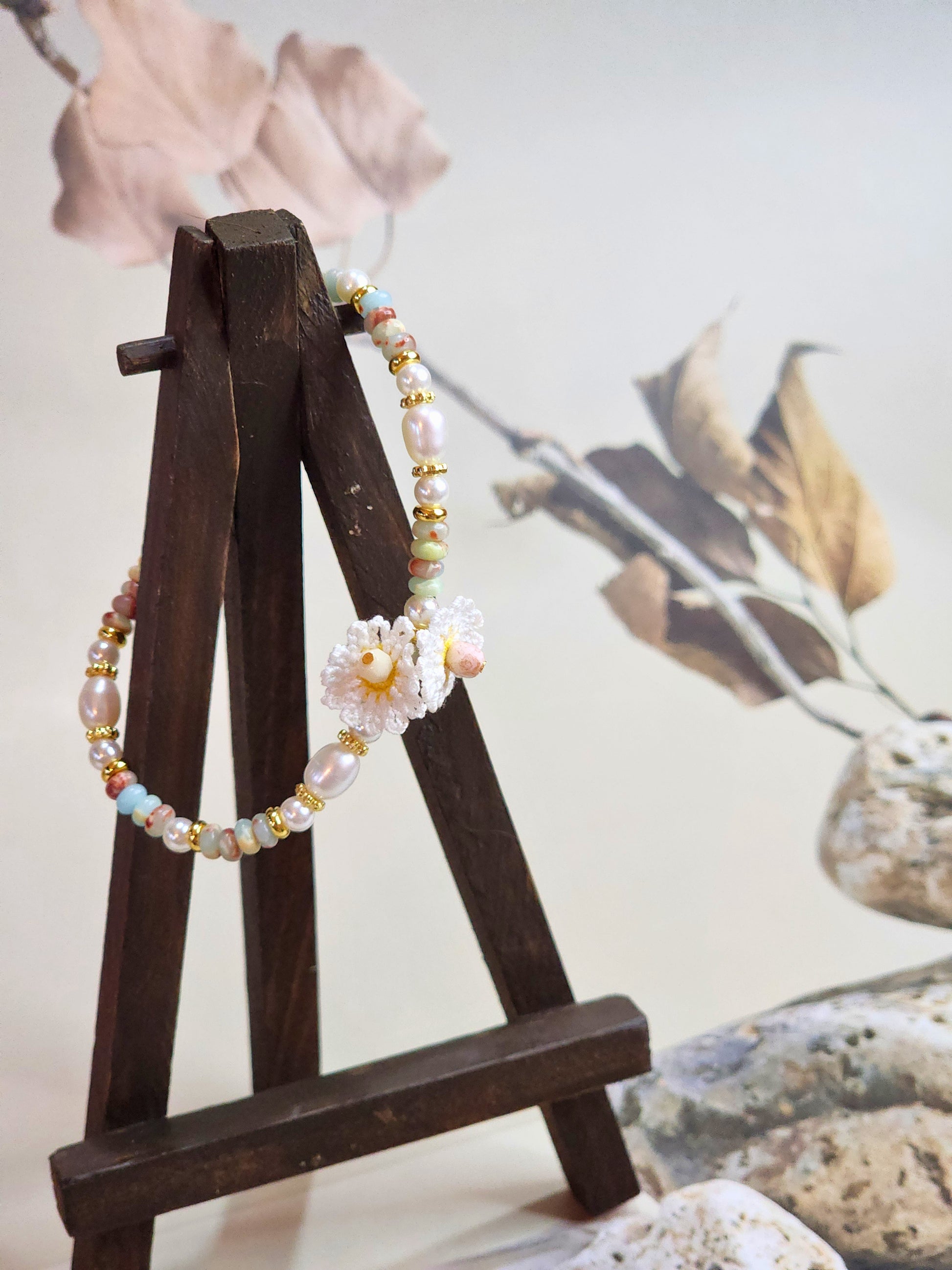 Handcrafted Jasper beaded bracelet with Baroque pearls & gold-plated spacer beads and 18K gold-plated magnetic clasp.