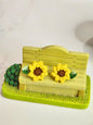 Handcrafted micro‑crochet Sunflower with Ombre Leaves earrings. Vibrant yellow matched with ombre green leaves. 18K gold-plated studs.