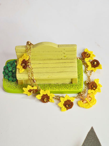 Micro-crochet Sunflowers & Butterfly Double Bracelet