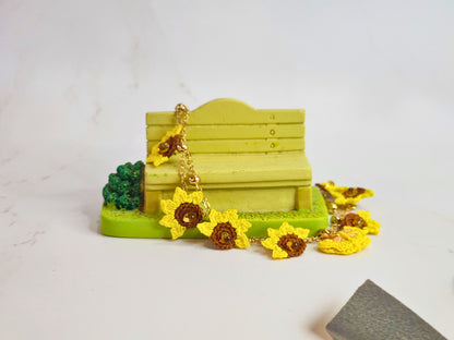 Micro-crochet Sunflowers & Butterfly Double Bracelet
