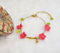 916 gold bamboo bracelet with handcrafted pink micro-crochet peach blossoms