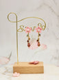 Micro crochet Sakura, lustrous 4.5–5mm freshwater Akoya pearls. A chandelier of natural Alashan stones and Czech crystals. Multi-wear -one pair, four looks. Look 1.