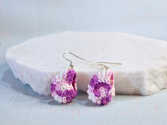 Ammonite Seashell Micro-crochet Earrings - Echoes of the Sea, Shaped by Time
