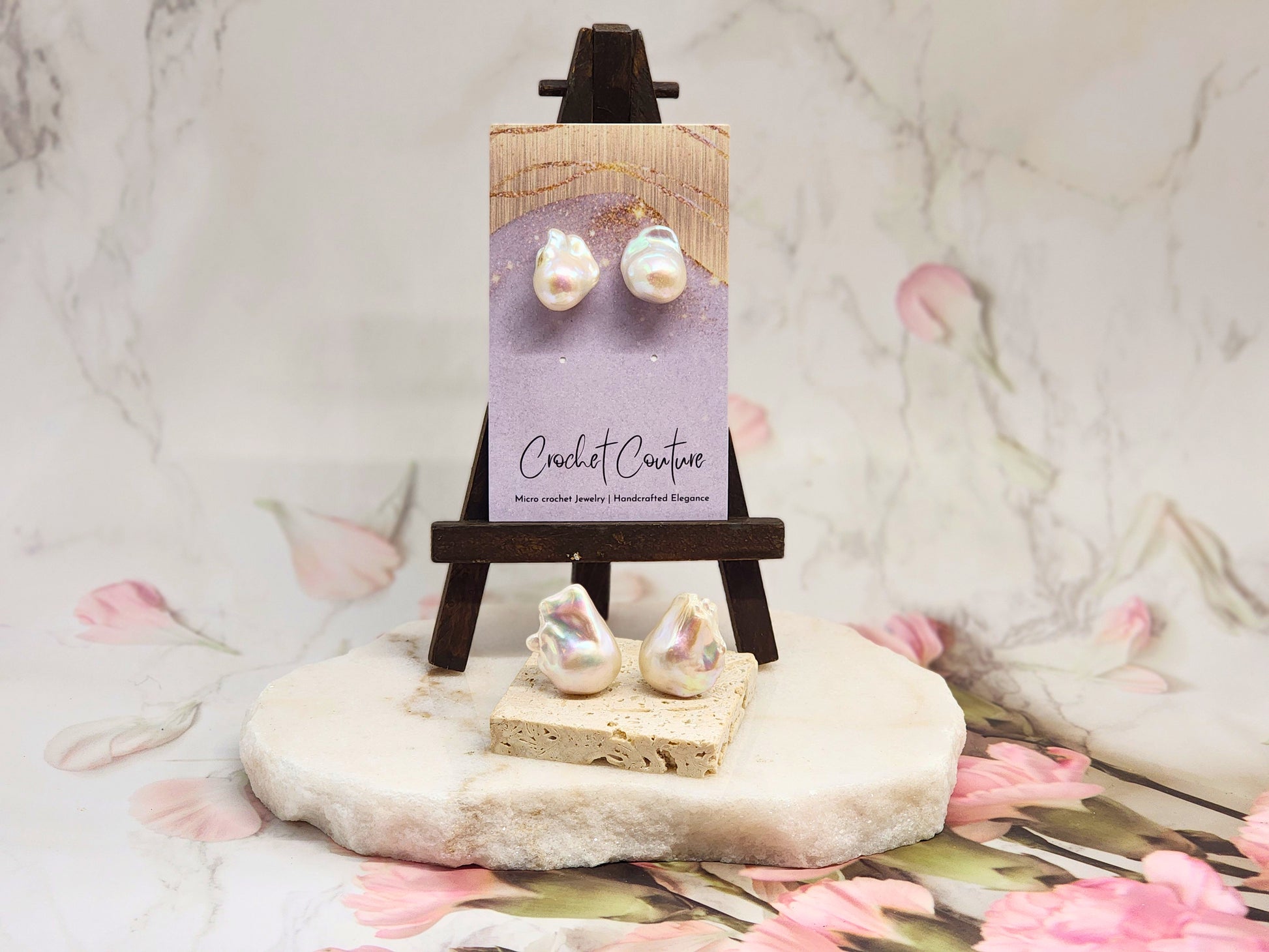 Exceptional 16x18mm Baroque pearl earrings. Lustrous with pink-purple overtone. Near Flawless. 