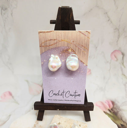 Exceptional 16x18mm Baroque pearl earrings. Lustrous with pink-purple overtone. Near Flawless. 