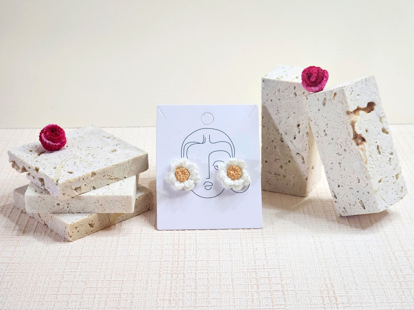 A pair of double layered White Daisy Micro-crochet stud Earrings
