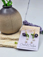 Deep purple micro crochet Lily of the Valley blooms cascade elegantly with shimmering 6mm freshwater Aurora pearls. Finished with 18K gold-plated hooks.
