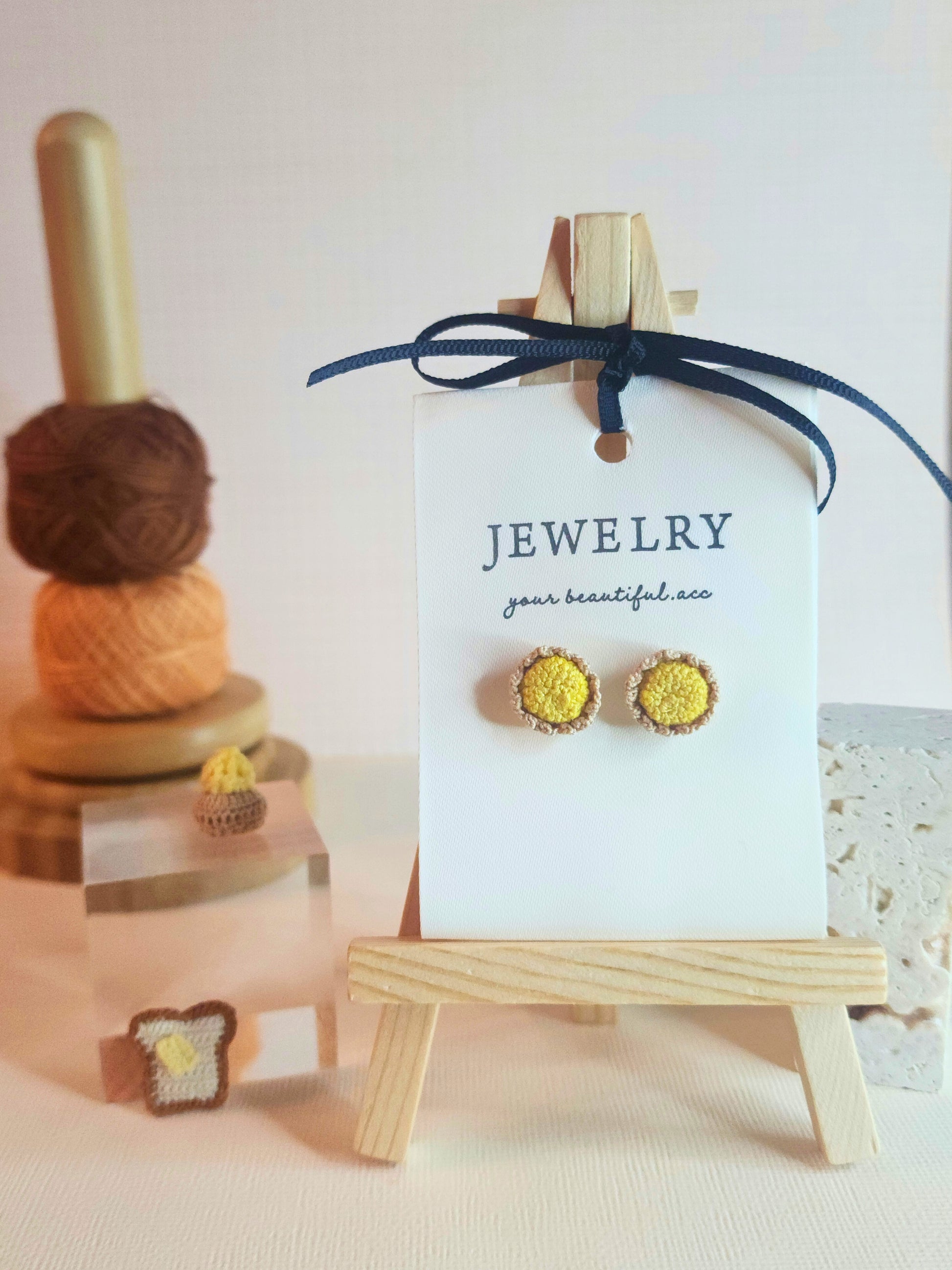 Egg Tarts micro-crochet earrings with 18KGP ear studs 