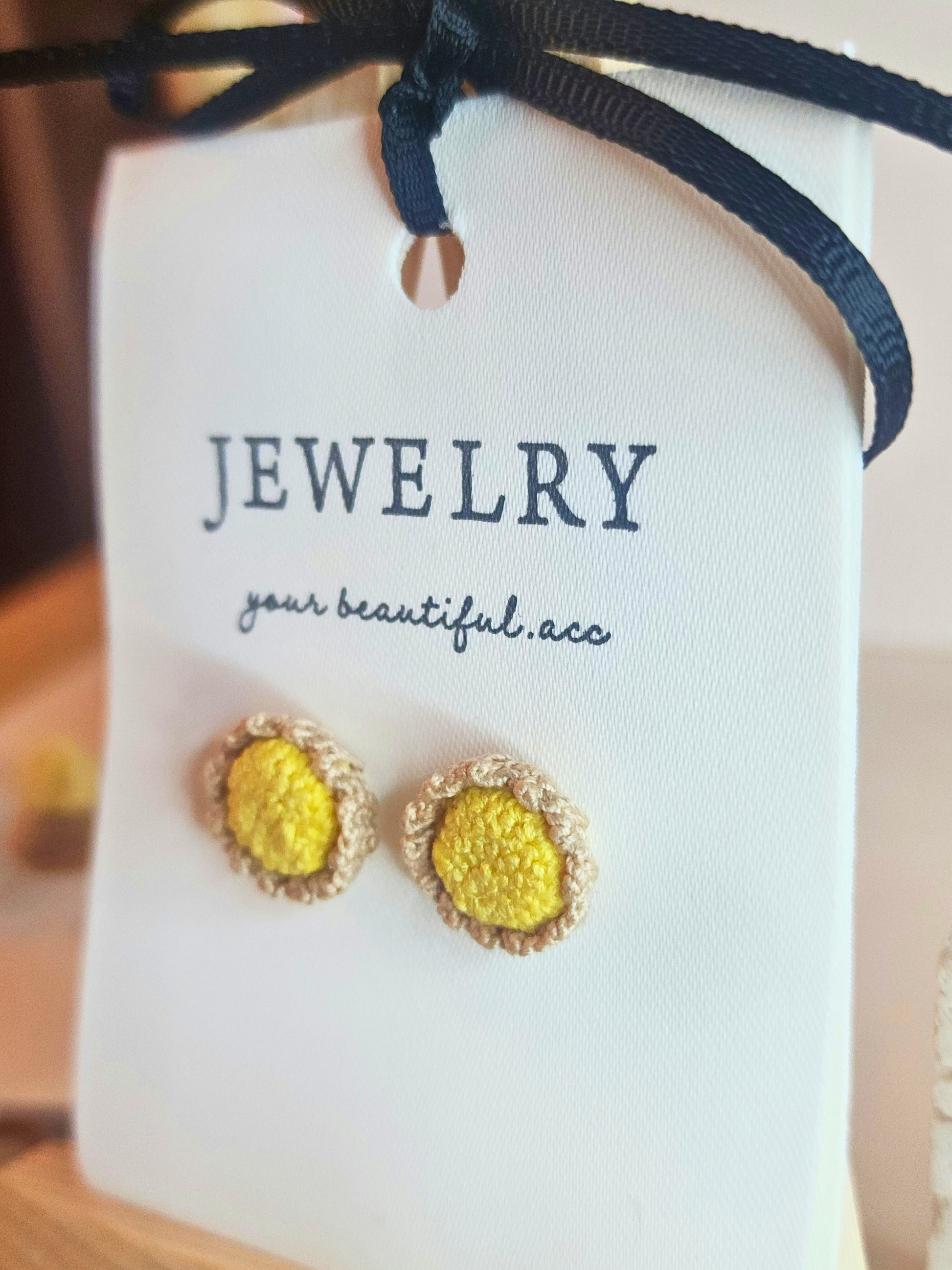 Egg Tarts micro-crochet earrings with 18KGP ear studs 