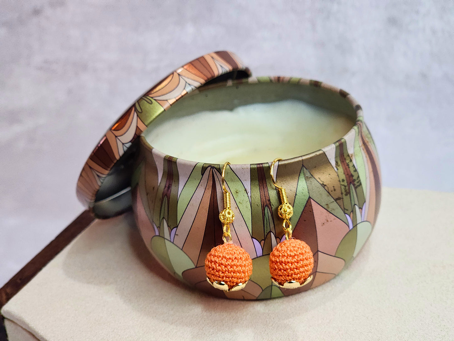 Handcrafted micro-crochet orange earrings with 18K gold-plated findings * hooks
