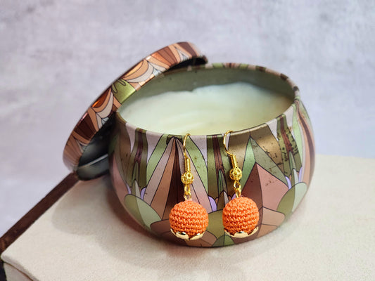 Handcrafted micro-crochet orange earrings with 18K gold-plated findings * hooks