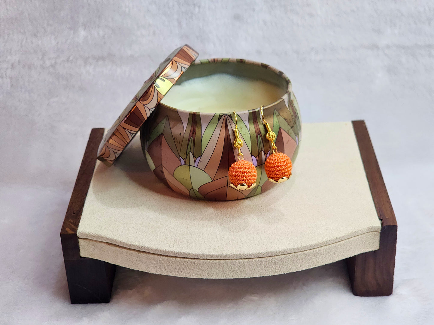 Handcrafted micro-crochet orange earrings with 18K gold-plated findings * hooks