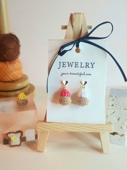 Ice Gem Biscuits micro-crochet earrings paired with 18KGP ear studs/hooks