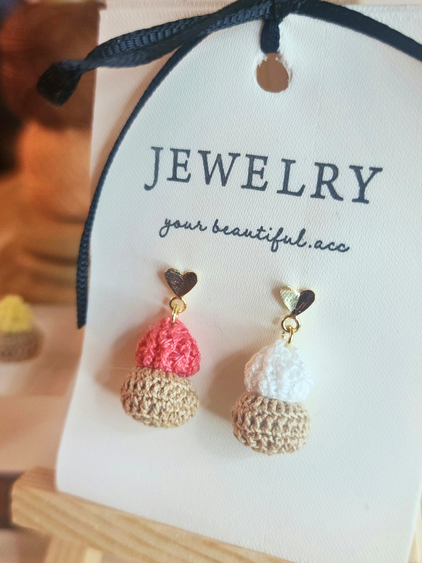 Ice Gem Biscuits micro-crochet earrings paired with 18KGP ear studs/hooks