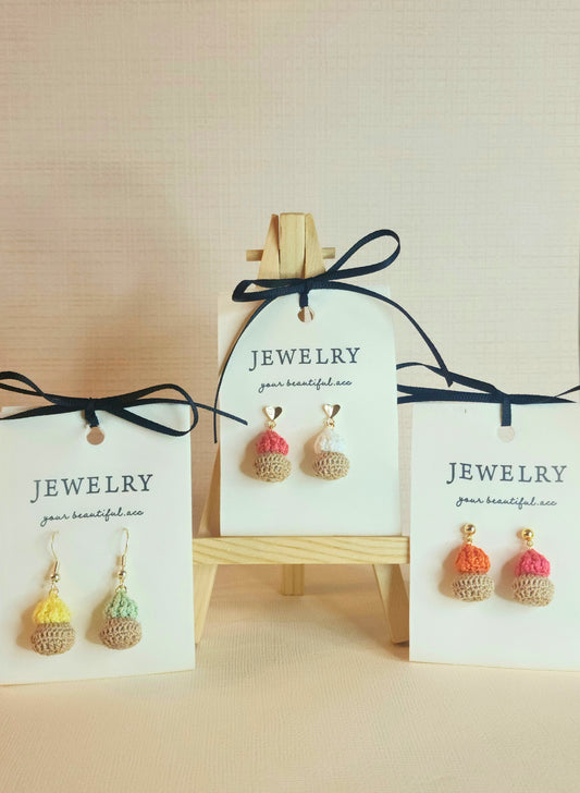 Ice Gem Biscuits micro-crochet earrings paired with 18KGP ear studs/hooks 