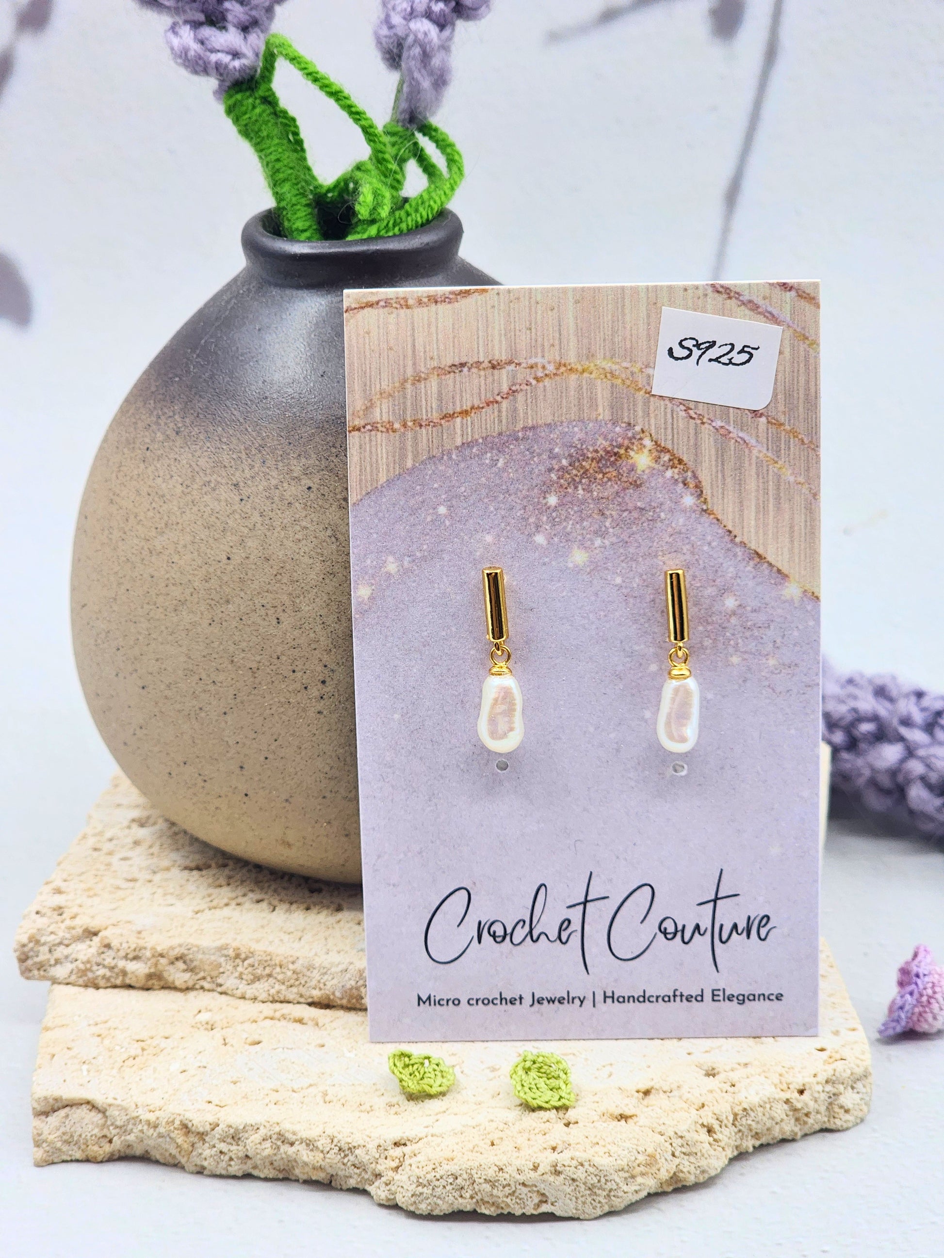 Luminous 8–9mm freshwater Keshi pearls drop earrings. Finished with gold vermeil studs. 