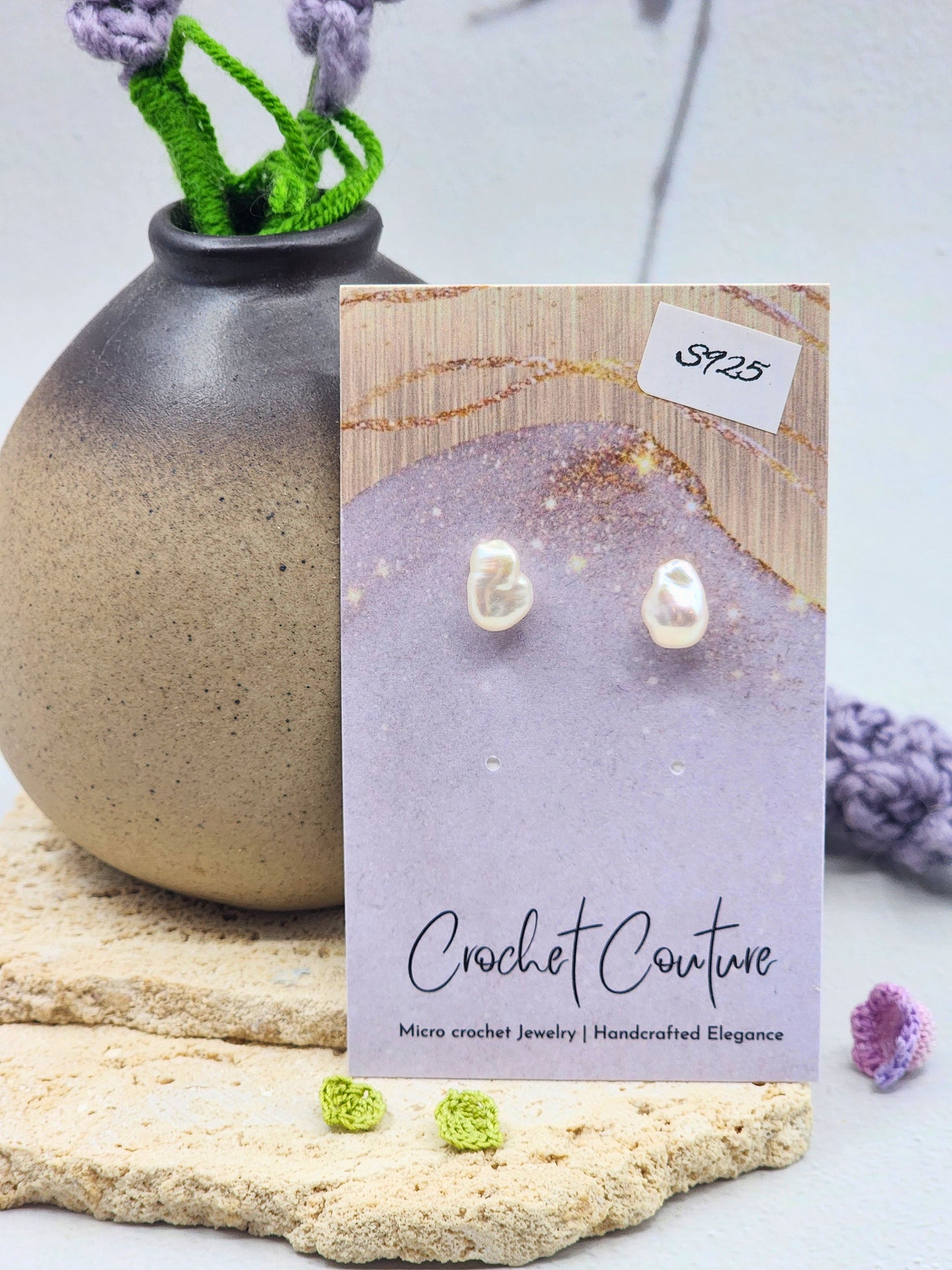 Lustrous 6-8mm freshwater Keshi pearls. Finished with gold vermeil studs. 