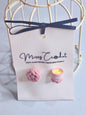 Handcrafted micro-crochet earrings featuring a mooncake & jasmine tea. 18K gold-plated ear hooks. 