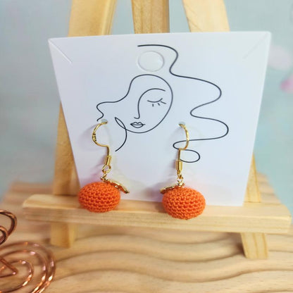 Handcrafted orange micro-crochet earrings in 18K gold-plated findings