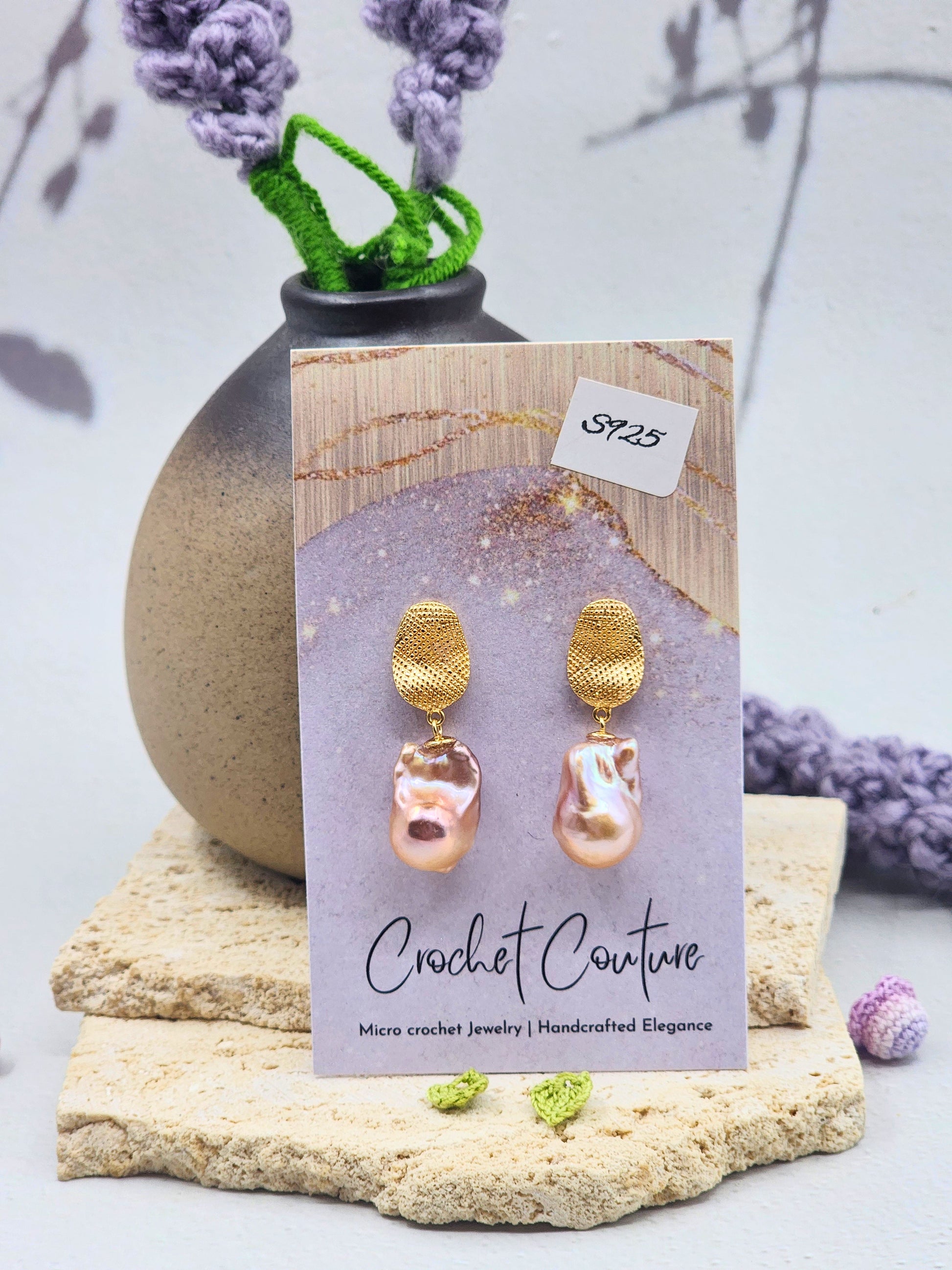 Radiant pink-gold baroque pearls earrings. Luminous 10mm pearls with metallic overtones. Set on gold vermeil studs.