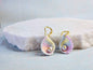 Handcrafted micro-crochet ombre scallop earrings with 5-5.5mm smoke grey baroque pearls on 18K gold-plated hooks