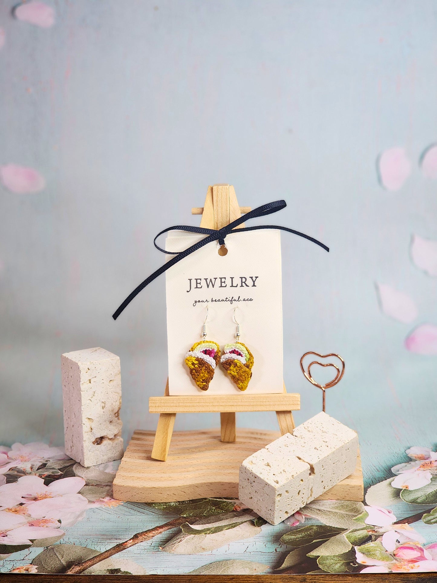 Unique watermelon crepe micro-crochet earrings handcrafted with ultra-fine lace yarn and sterling silver hooks 