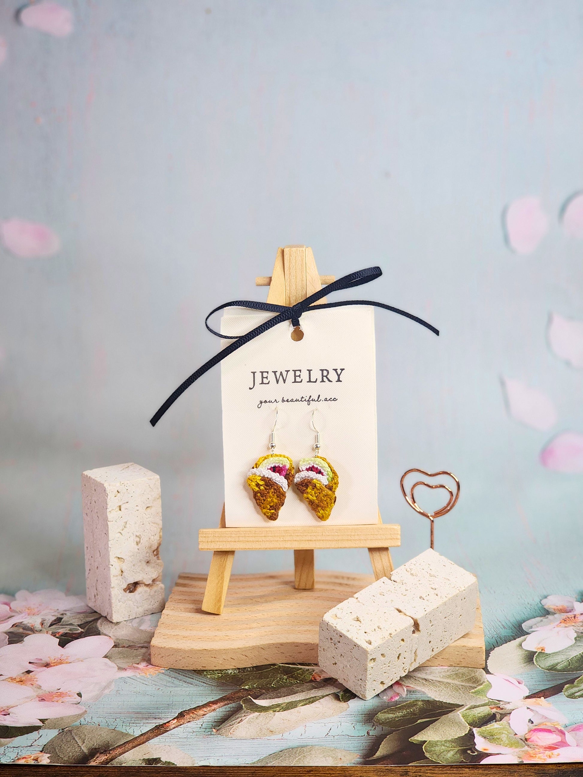 Unique watermelon crepe micro-crochet earrings handcrafted with ultra-fine lace yarn and sterling silver hooks 