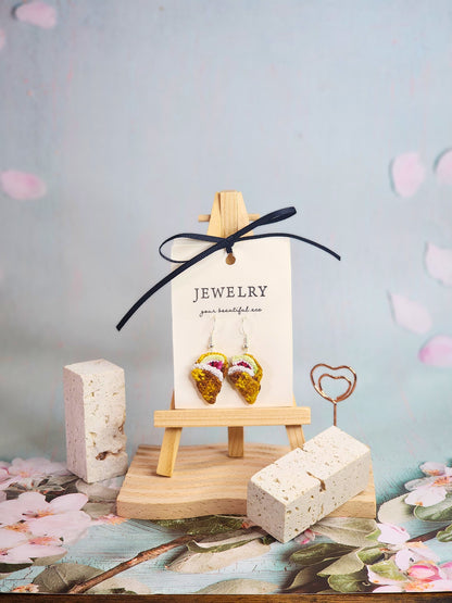 Unique watermelon crepe micro-crochet earrings handcrafted with ultra-fine lace yarn and sterling silver hooks 