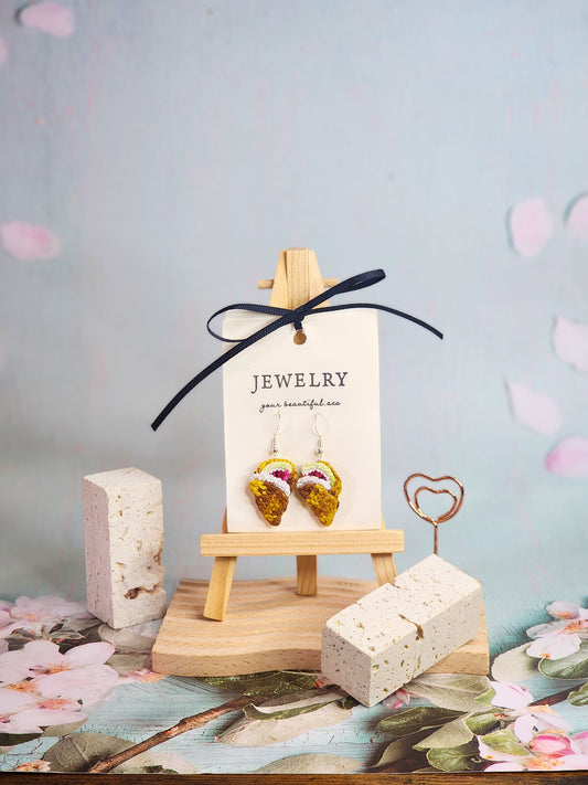 Unique watermelon crepe micro-crochet earrings handcrafted with ultra-fine lace yarn and sterling silver hooks 