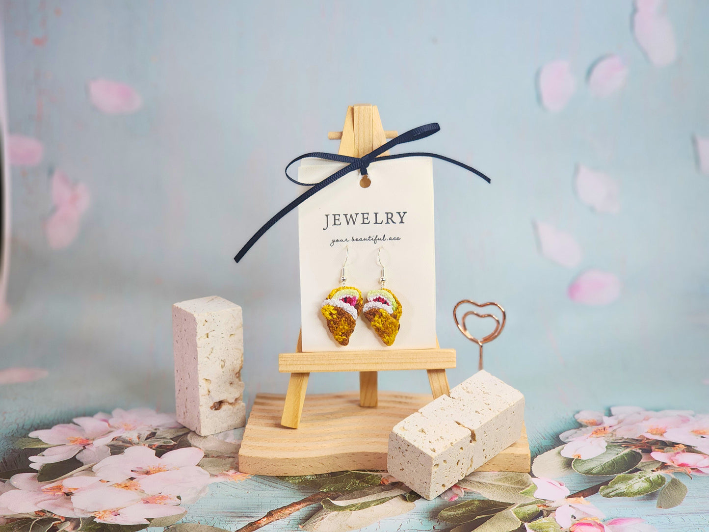 Unique watermelon crepe micro-crochet earrings handcrafted with ultra-fine lace yarn and sterling silver hooks