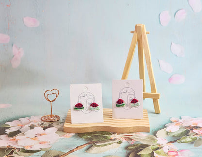 Handcrafted watermelon micro-crochet earrings in 18K gold-plated ear studs